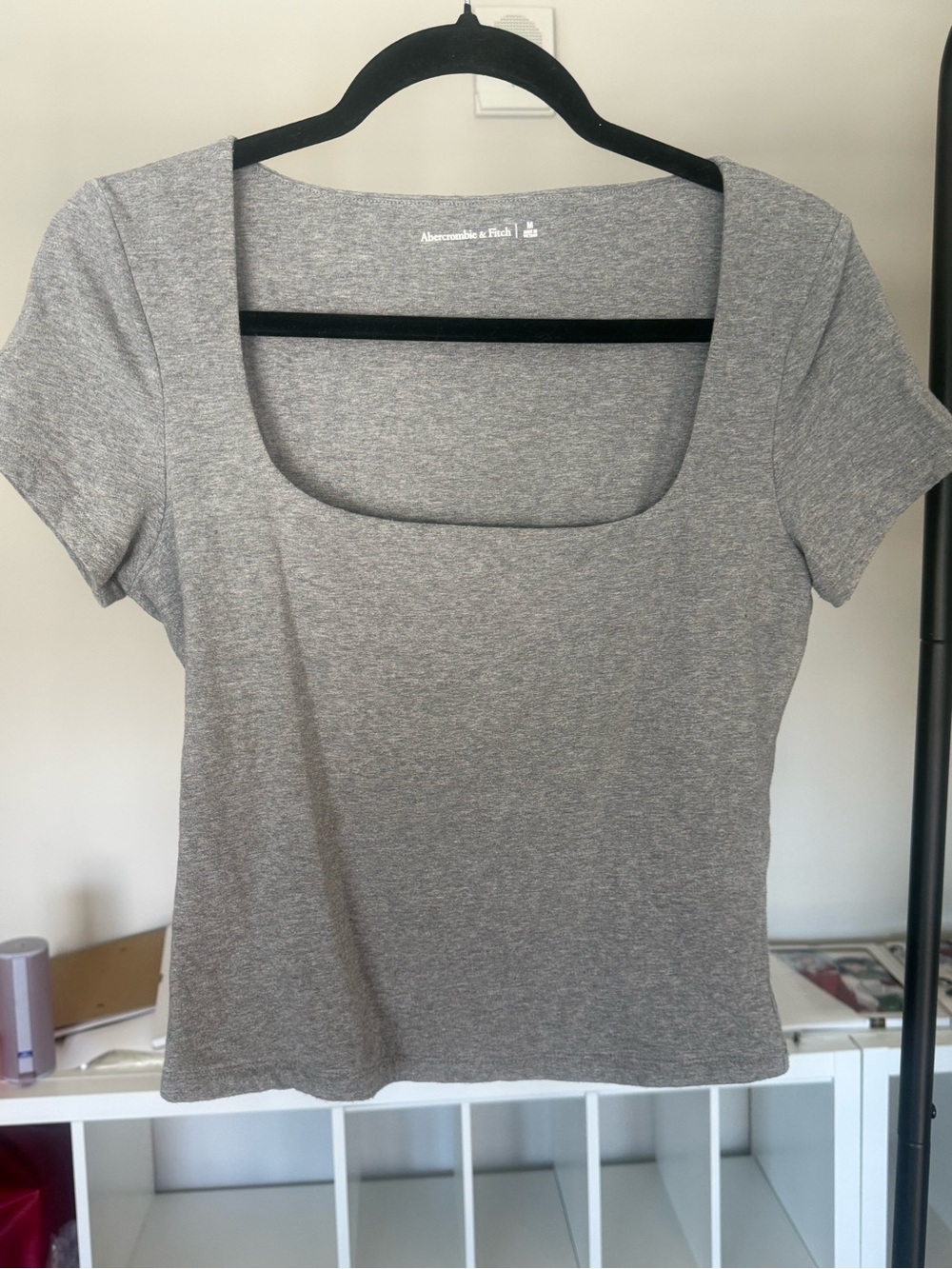 Abercrombie & Fitch Gray Square Neck Short Sleeve Double-lined Top